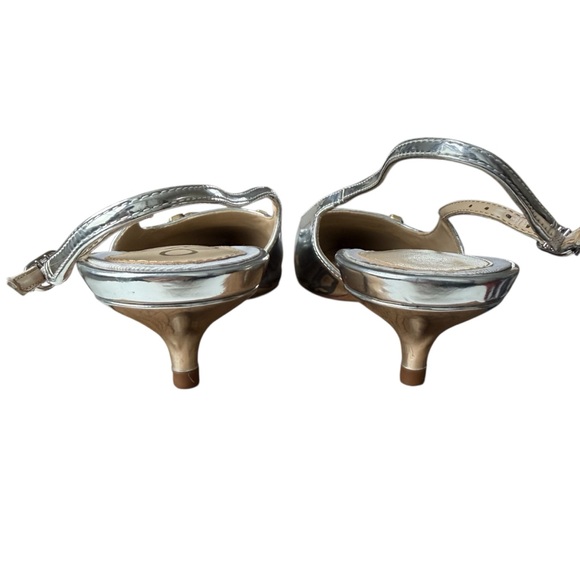 Sam Edelman Fitzgerald Slingback Pump Silver Women’s 6 Kitten Heel Pointed Toe - Picture 10 of 15